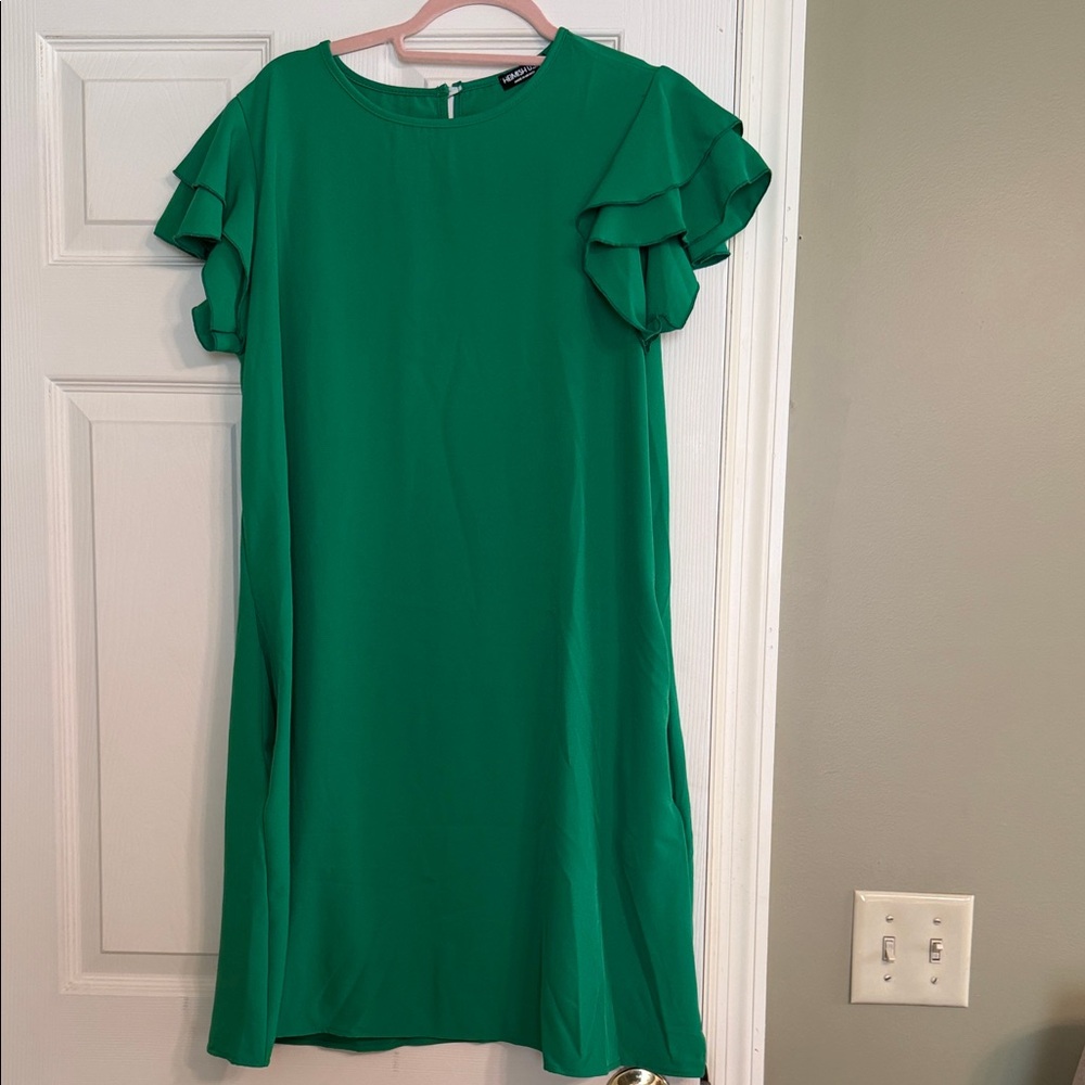 HEIMISH USA Green Ruffle Sleeve Mini Dress